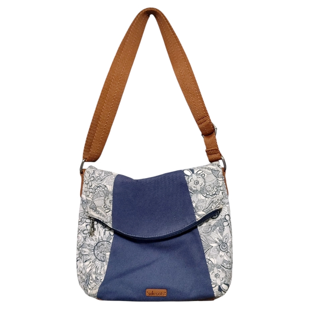 Sakroots Navy Blue Canvas Boho Crossbody Foldover Satchel Bag Handbag Purse